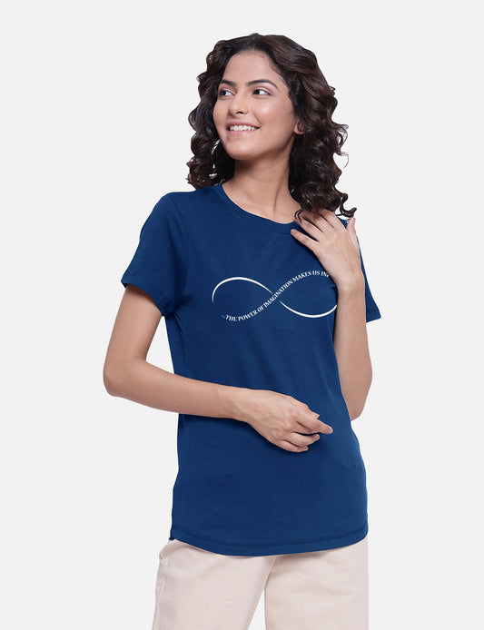 Blue Color Cotton Printed T-shirts for Women's Shop Online