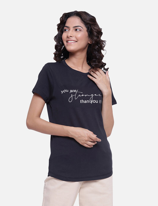 Buy T-shirts, Women's black T-shirt with a witty quote, perfect for a minimalist yet bold look, available online