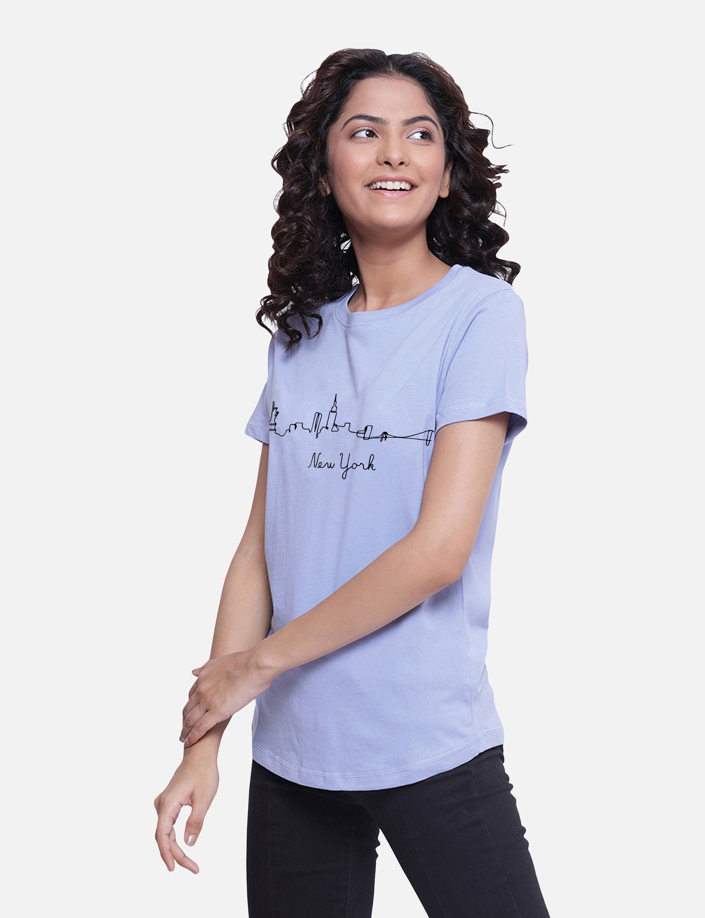 Lavender Color Cotton Printed T-shirts for Women's Shop Online