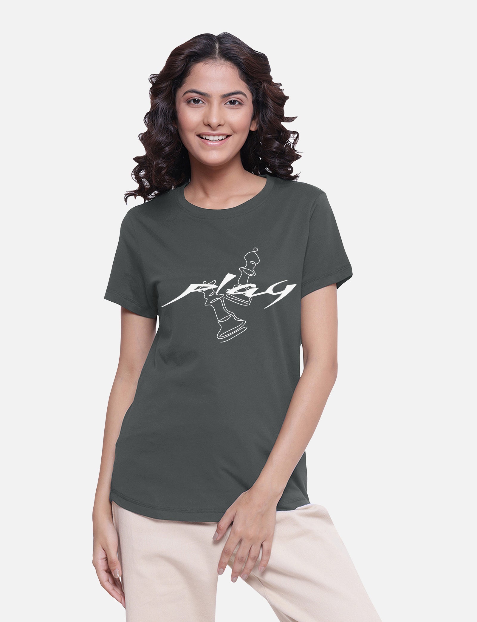 Metallic Grey Cotton Printed T-shirts for Women's Shop Online