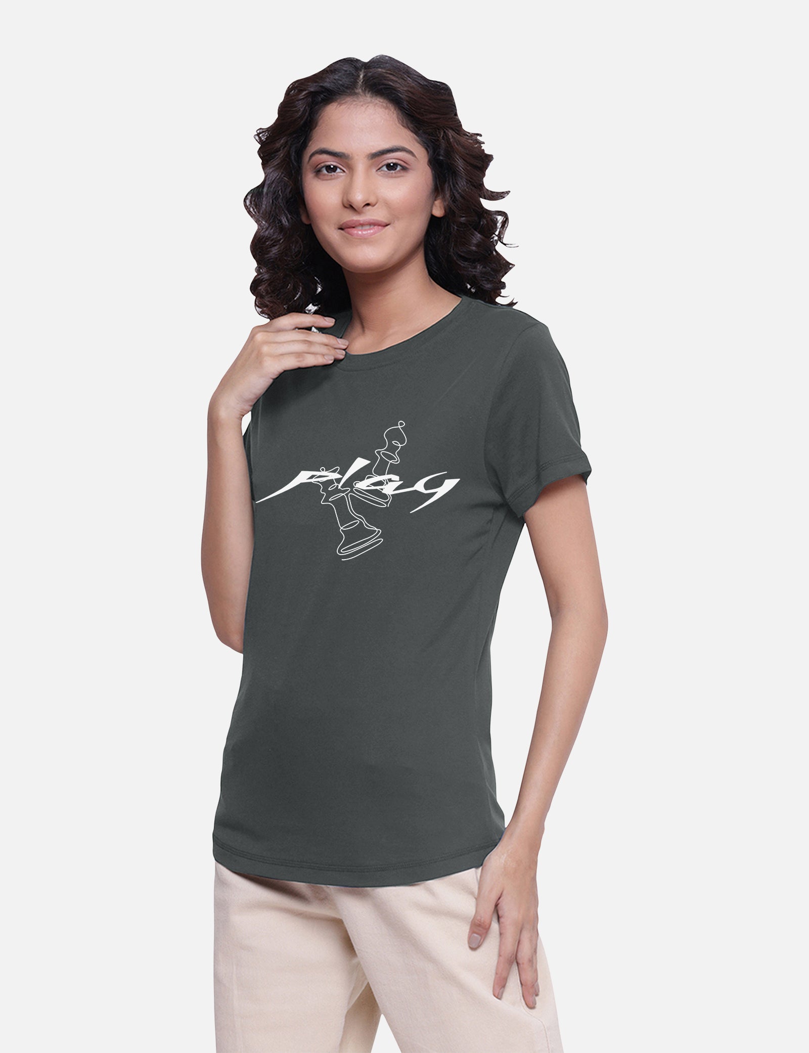 Metallic Grey Cotton Printed T-shirts for Women's Shop Online