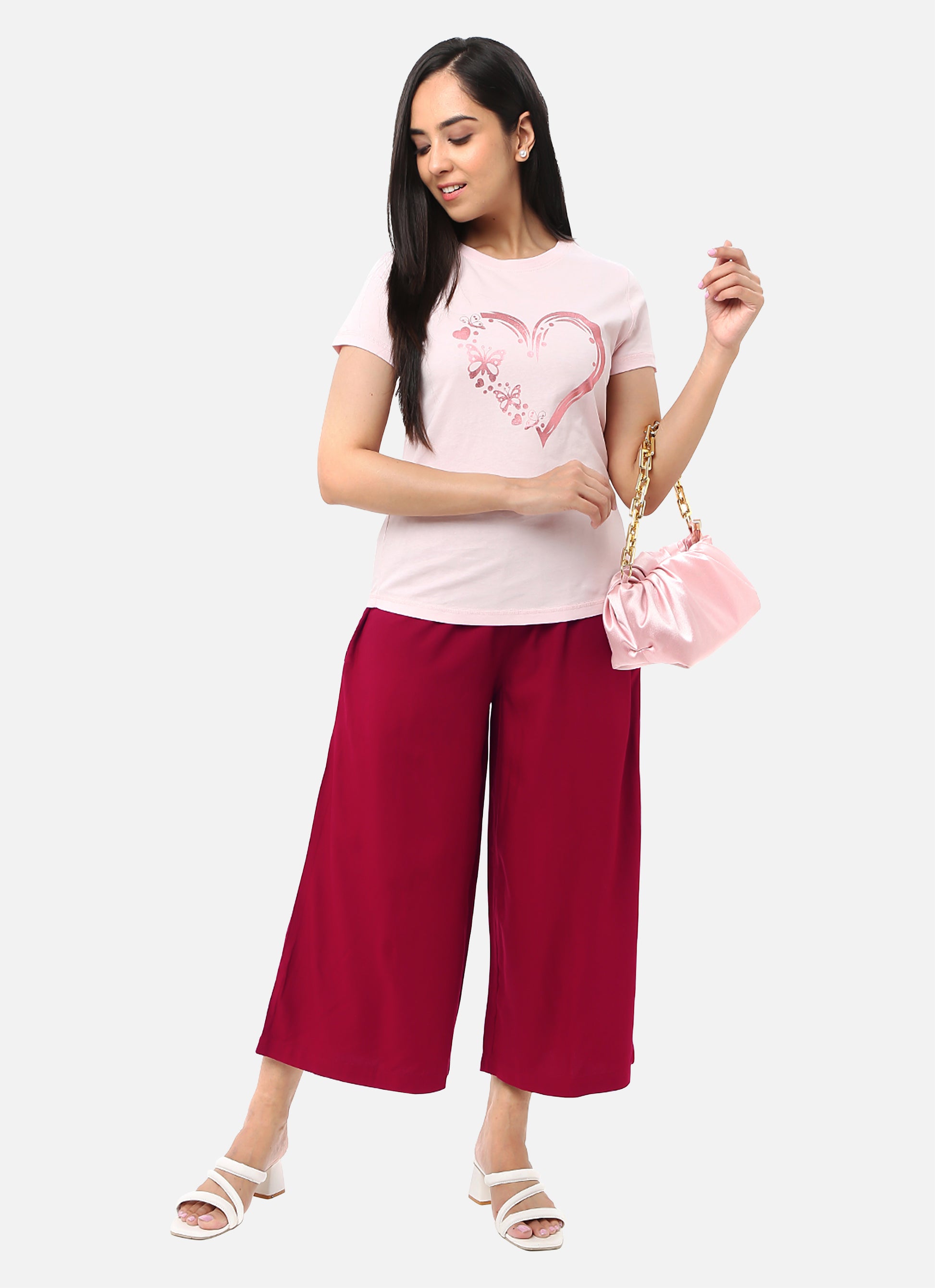 Stylish womens culottes in cerise modal fabric, perfect for a blend of comfort and elegance, available online