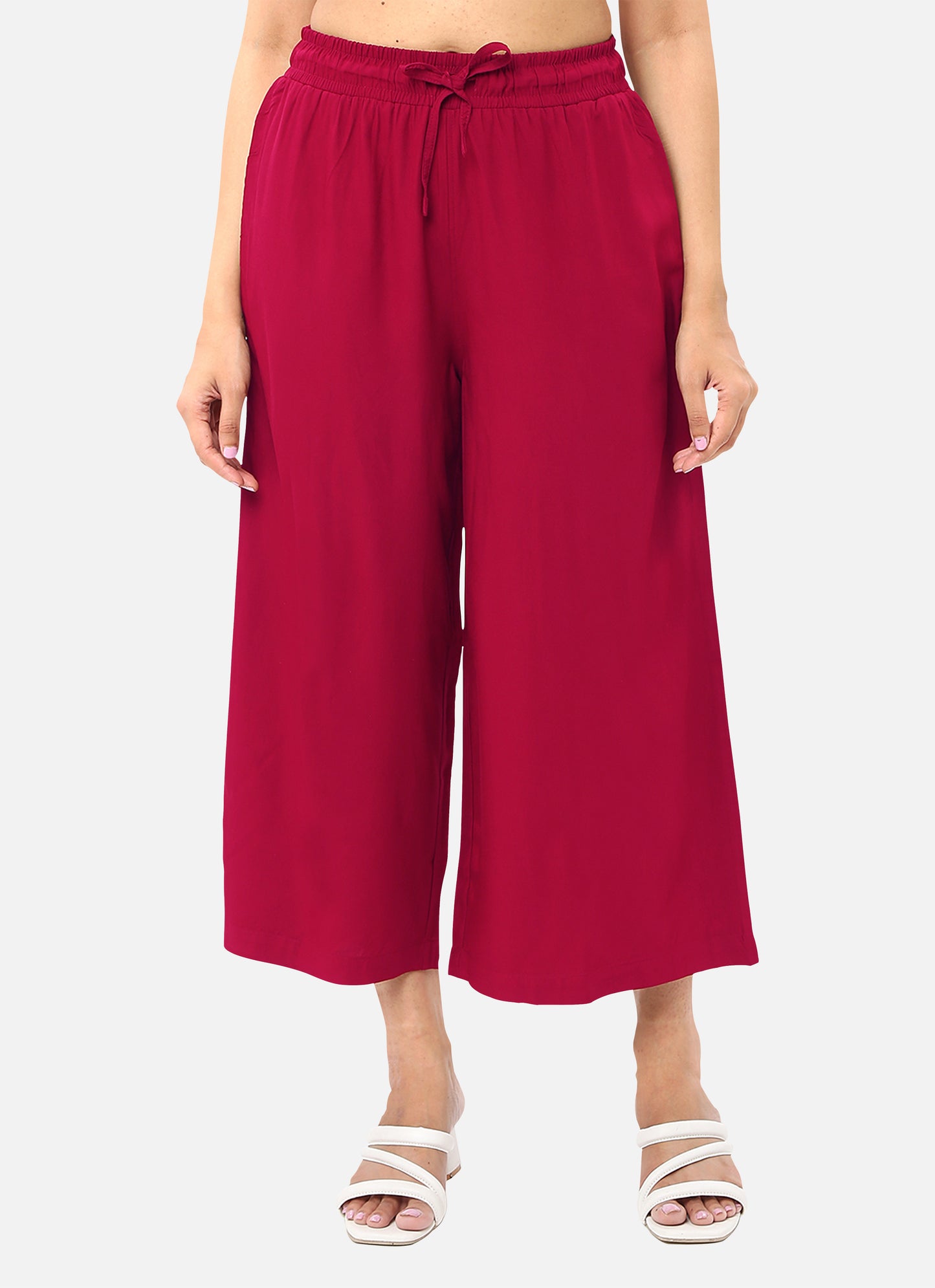 Stylish women's culottes in cerise modal fabric, perfect for a blend of comfort and elegance, available online