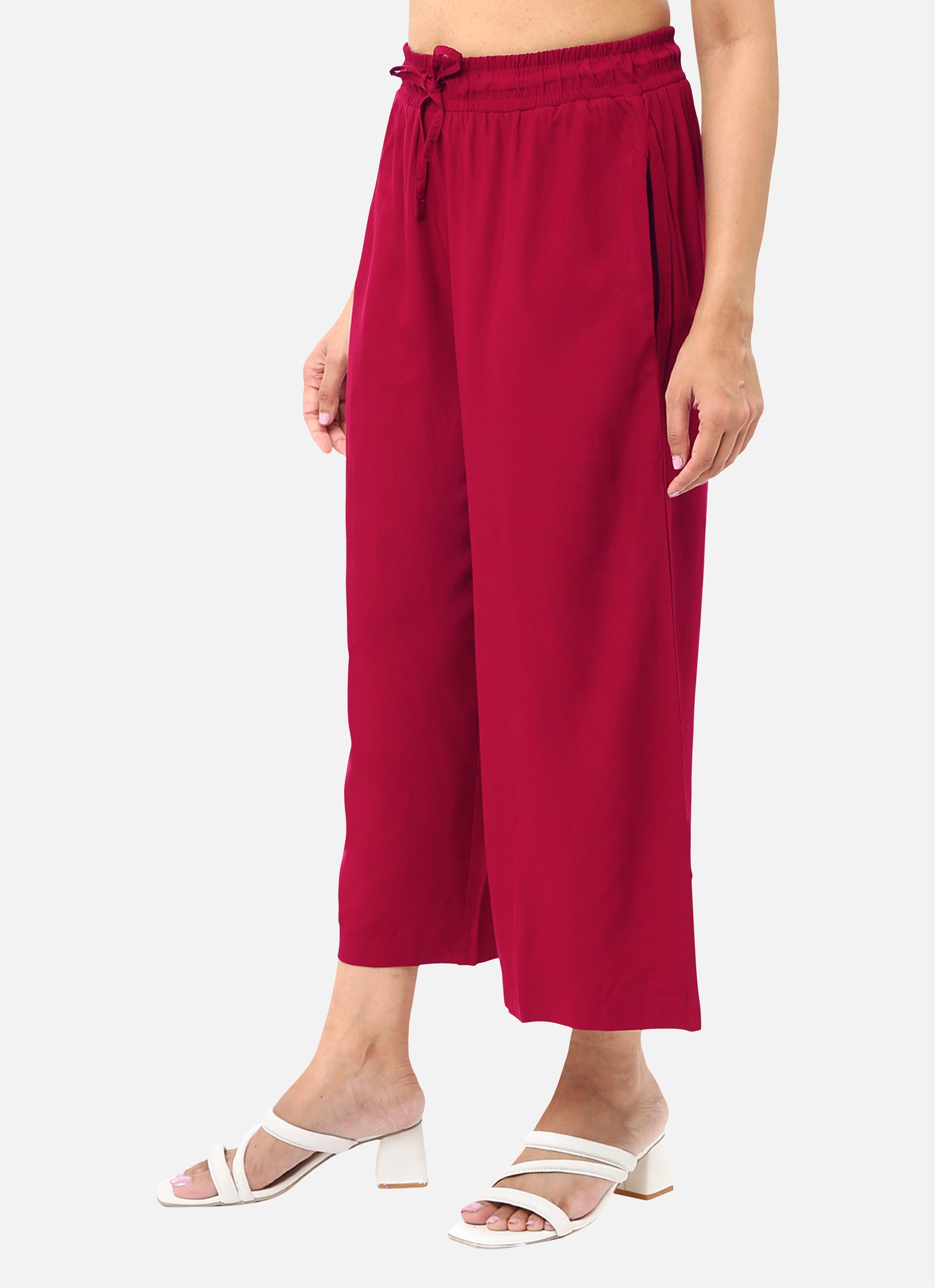 Stylish women's culottes in cerise modal fabric, perfect for a blend of comfort and elegance, available online