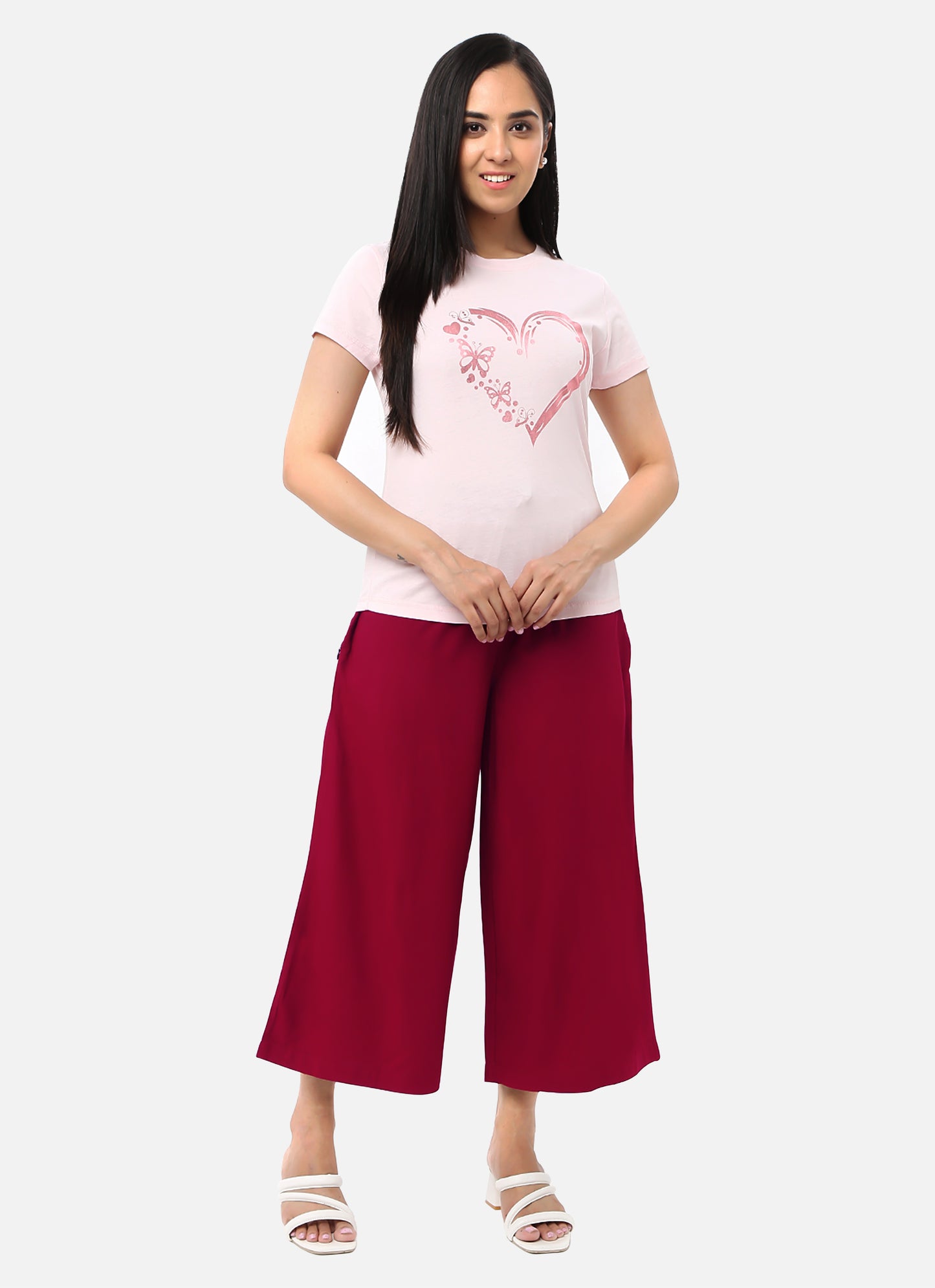 Stylish womens culottes in cerise modal fabric, perfect for a blend of comfort and elegance, available online