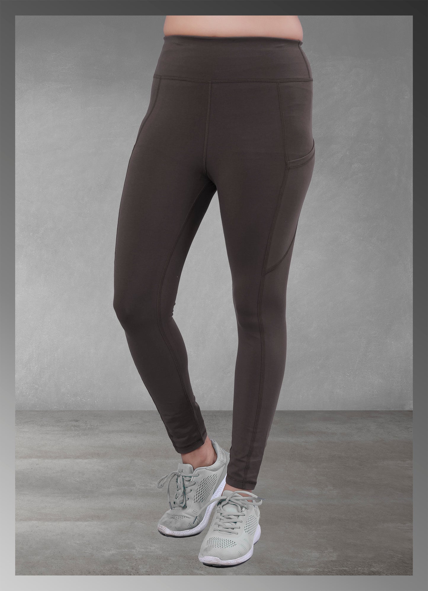 Womens Eiffel Tower grey pocket yoga wear available online, offering a sleek and stylish design