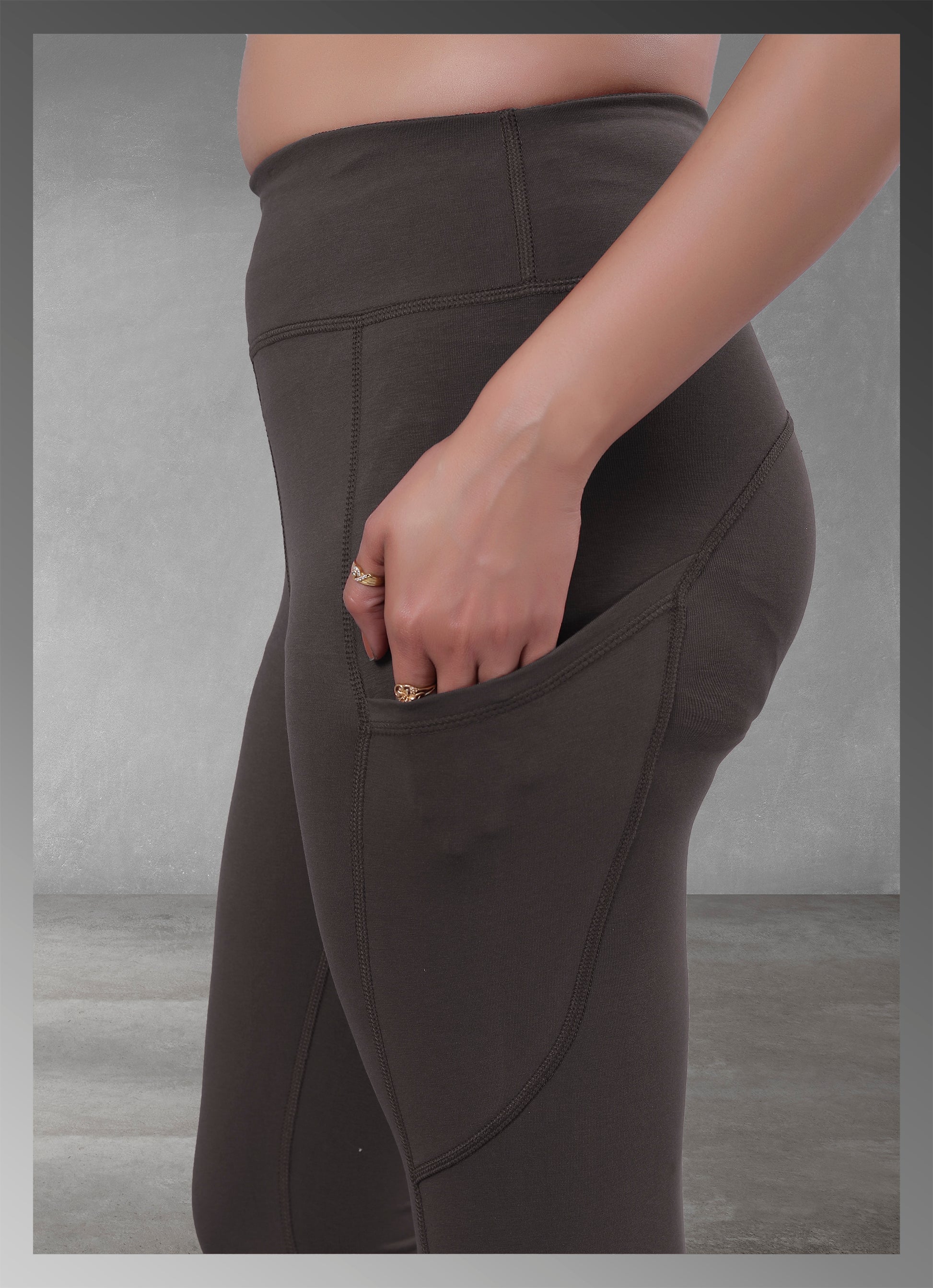 Womens Eiffel Tower grey pocket yoga wear available online, offering a sleek and stylish design