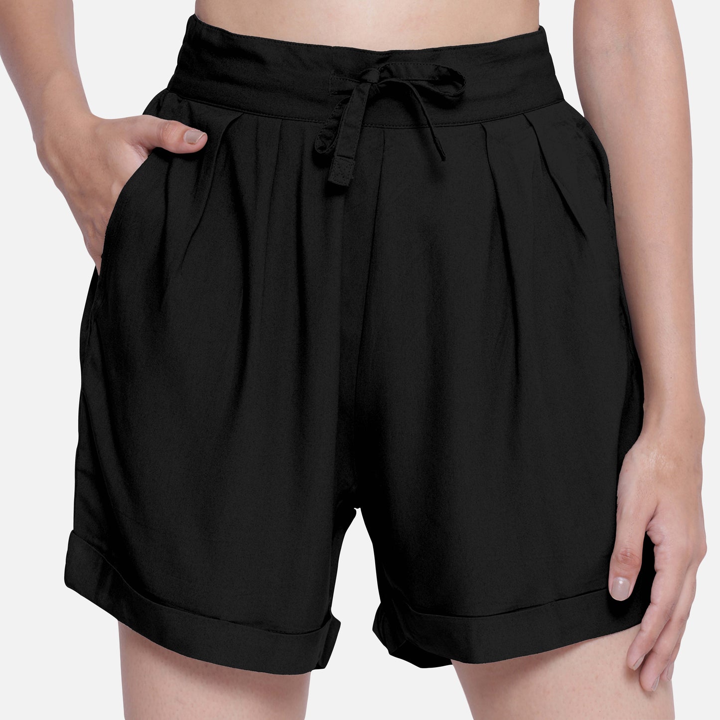 Buy womens soft modal black color shorts online, featuring a fashionable design and ultra-soft fabric for any casual look