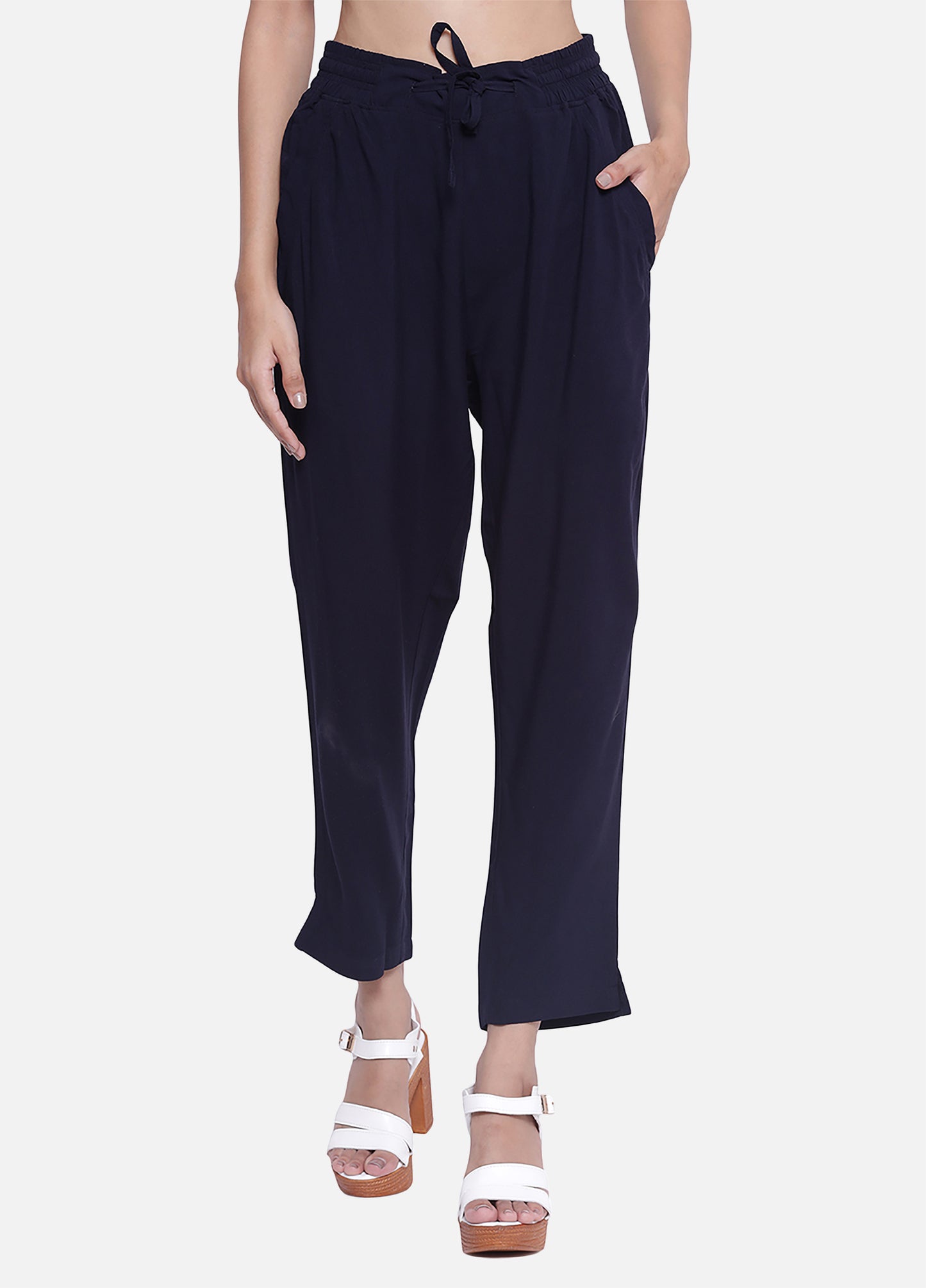 Cigarette Trousers for Women's - Navy Blue