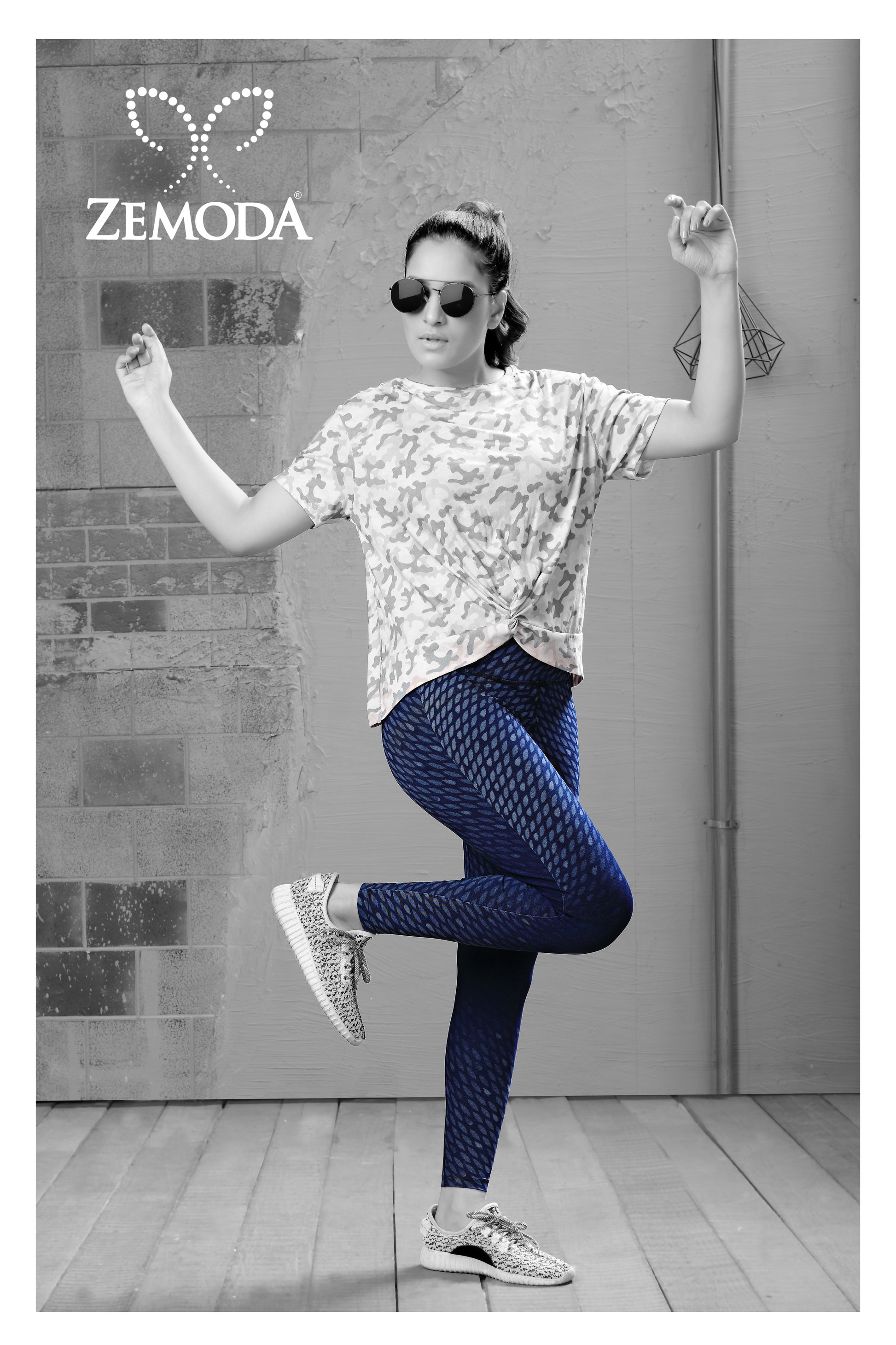 Stylish knit denim jeggings with laser prints for women, featuring a modern design and comfortable fabric, available online