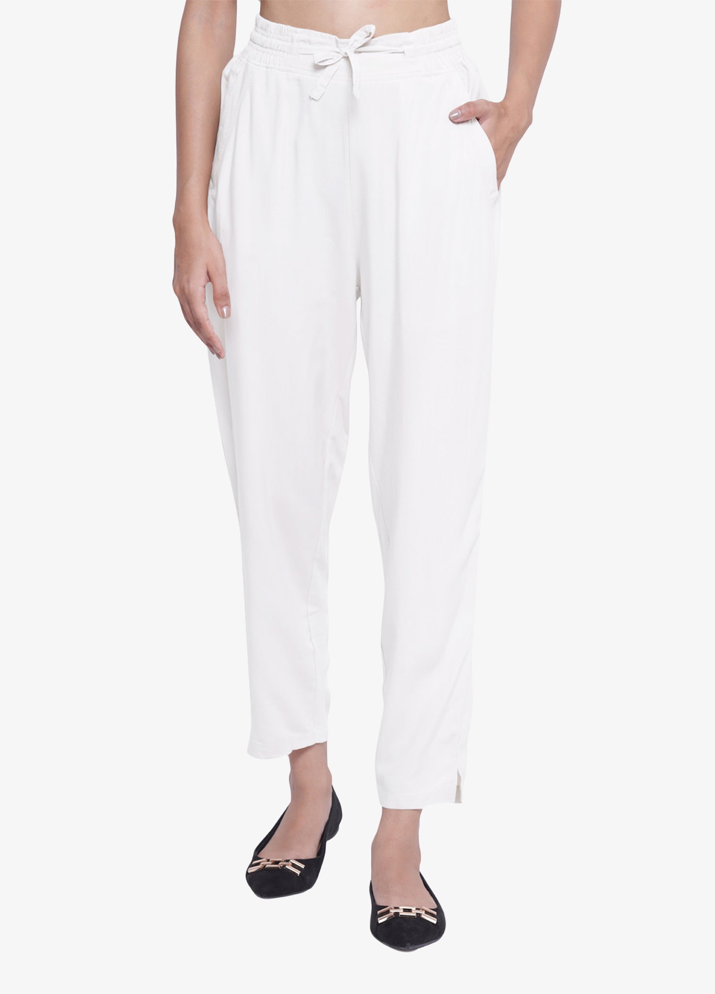 Stylish womens Trousers Cigarette Pant for women White color