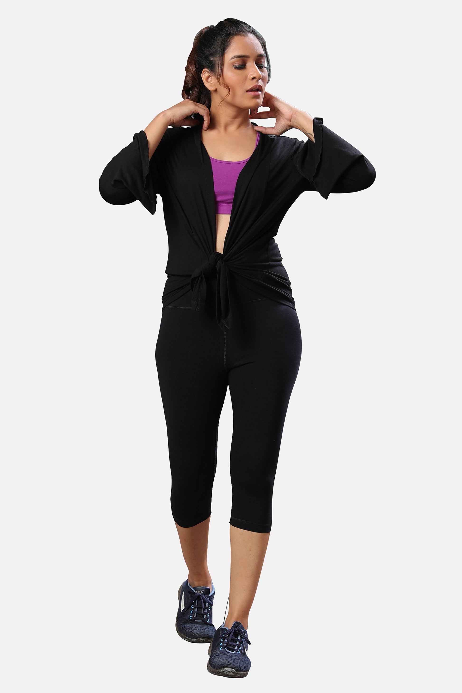 Womens black capris, offering a sleek and versatile look, perfect for casual or semi-formal wear, available online