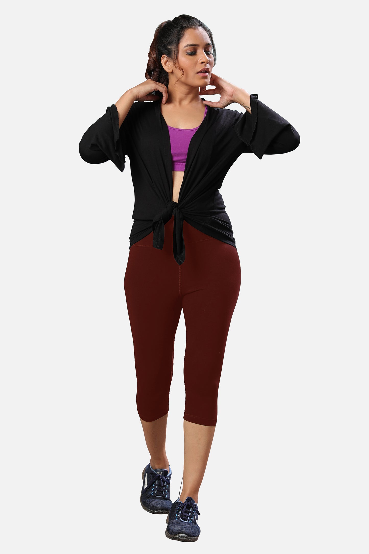 Womens maroon capris, offering a bold and stylish look, perfect for casual or semi-formal wear, available online